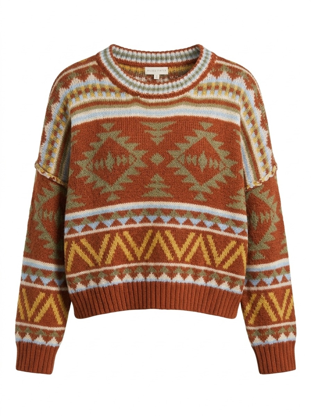 Gilded Intent Rust Multi-Color Geometric Crewneck Sweater